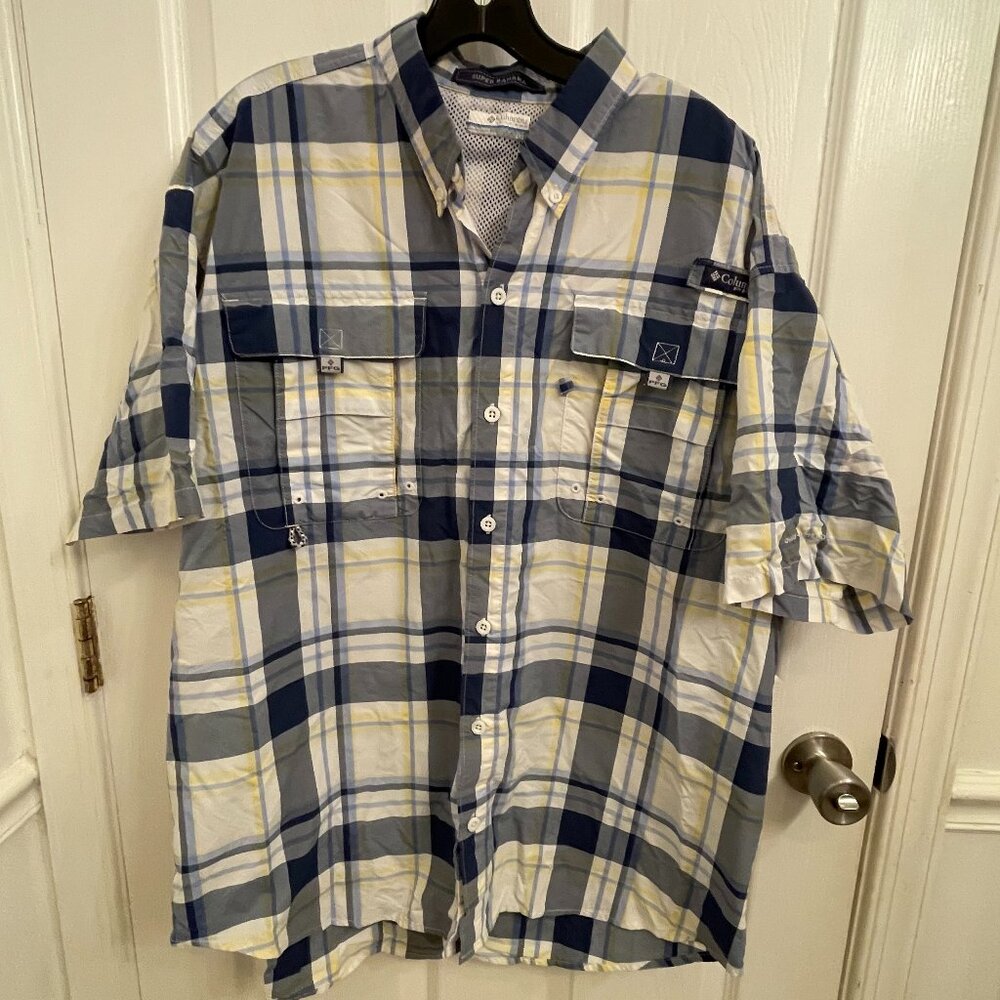 Columbia PFG Super Bahama Fishing Camp Cotton Shirt size L Cruise Vacation‎